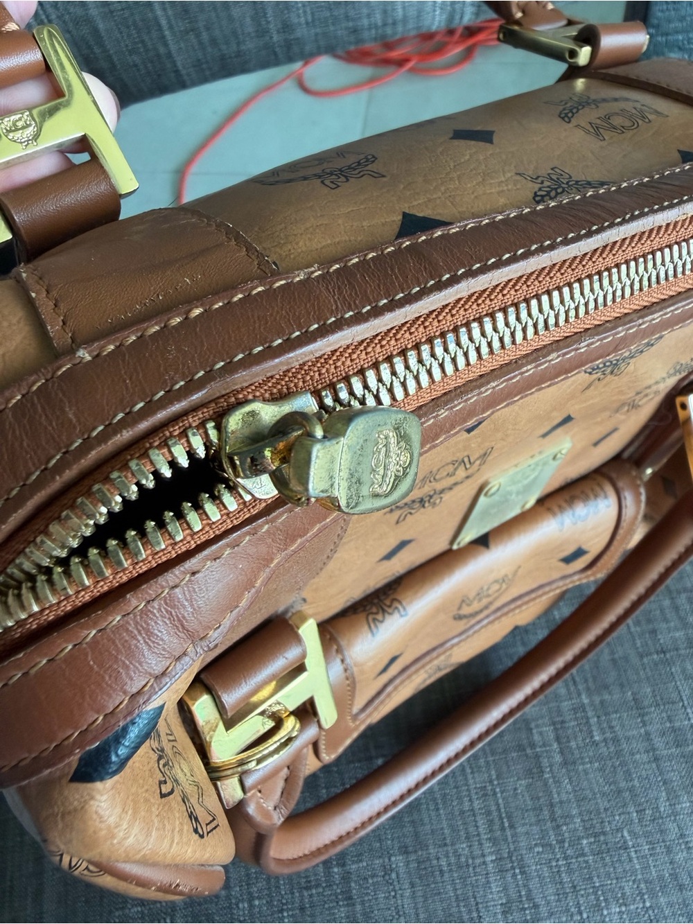 MCM Cognac Visetos Logo Satchel with Gold Hardware - Picture 10 of 12